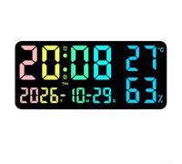 Reloj de pared digital RGB Pantalla completa con efectos de luz ambiental Hora Día Fecha Temperatura Humedad Alarma Negro 35x15x2.8cm Opción de montaje múltiple para vivir