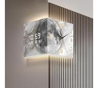 Reloj de pared, diseño digital cuadrado moderno de doble cara con luz LED, funciona con pilas, control remoto silencioso para montaje decorativo en pared
