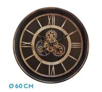 Reloj de pared durcal marrón haya oro 60x60x8 cm engranajes con movim