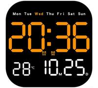 Reloj de pared electrónico multifuncional con hora, calendario, temperatura y fase lunar, atenuación automática, ajuste remoto, soporte y agujero para colgar para oficina en casa (naranja-rojo)