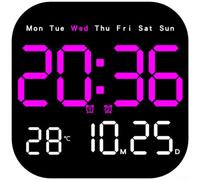 Reloj de pared electrónico multifuncional con hora, calendario, temperatura y fase lunar, atenuación automática, ajuste remoto, soporte y agujero para colgar para oficina en casa (magenta)