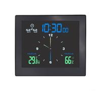 Reloj de pared electrónico silencioso con sensor de temperatura y humedad, alarmas duales con repetición, modos de cuenta regresiva y soporte de ventosa para cocina o baño (negro)