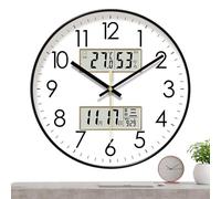 Reloj de pared genérico silencioso, reloj de temperatura y humedad, adorable Glow-in -The-Dark Digital Display Clock with Calendar, decorativo for Home, Offices, 10 to14 pulgadas
