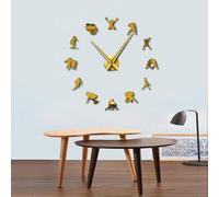 Reloj de pared gigante de fútbol, fútbol, deporte, bricolaje, rugby, sin marco, agujas grandes, definido por el usuario, portero, sala de atleta, decoración (dorado, 47 pulgadas)