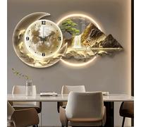 Reloj de Pared Grande 3D con luz LED, silencioso, sin tictac, con Paisaje panorámico, Escultura acrílica con Efecto Espejo para Sala de Estar, Dormitorio, hogar y Oficina (Amarillo, 80 x 40
