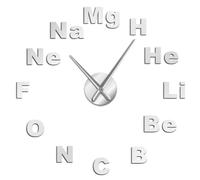 Reloj de pared grande 3D de tabla periódica de elementos para bricolaje, tema de química, ciencia, efecto espejo, pegatinas para decoración de aula (plata, 27 pulgadas)