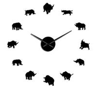 Reloj de pared grande con diseño de safari africano de rinoceronte, animales y rinocerontes, sin marco, para guardería, espectáculo creativo (negro, 37 pulgadas)