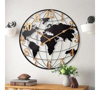 Reloj de pared grande con mapa del mundo, reloj moderno minimalista de metal, redondo, silencioso, sin tictac, funciona con pilas, para sala de estar, hogar, cocina, dormitorio, oficina, decoración de