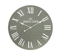 Reloj De Pared Grande De 24 Pulgadas Estilo Granja, Azul, con Números Romanos, Diseño De Tablillas De Madera, Silencioso, Redondo, Decorativo para Sala De Green 35.5W x 35.5H