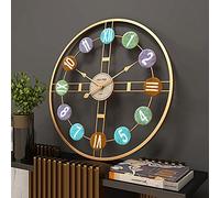 Reloj de Pared Grande para decoración del hogar, diseño Vintage 3D de Metal con números Romanos y árabes, Industrial, Retro Europeo, para Sala de Estar y Restaurante (Dorado, 40 cm).