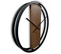Reloj de pared grande sin ruido de tictac, ovalado, de metal, negro, 3D, XXL, moderno, de madera, para baño o sala de estar (50 cm de diámetro, marrón)