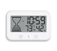 Reloj de pared impermeable con temporizador, termómetro e higrómetro, IP56, reloj de baño para cocina y baño con botones táctiles, cuenta regresiva hasta 99 min, pantalla 12/24 horas, color blanco