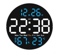 Reloj de pared LED con mando a distancia, indicador de tiempo, temperatura, calendario, ajuste automático de brillo, modo de memoria de 12-24 horas, diseño moderno de ABS para decoración del hogar