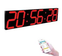 Reloj De Pared LED De 27 Pulgadas Y 6 Dígitos, con Atenuación Automática, Calendario, Termómetro, Alarma, WiFi, 8 Niveles De Brillo, Cuenta Atrás, Ideal For Almacenes Industriales(Red)