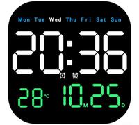Reloj de pared LED funcional con indicador de fecha de calendario, sensor de temperatura ambiente, ciclo de fase lunar, alarma y temporizador de cuenta regresiva (tres colores)