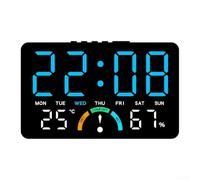 Reloj de pared LED grande con monitor de temperatura y humedad (azul) | Se monta en la pared o se coloca en el escritorio con soporte desmontable incluido para una colocación flexible en la