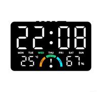Reloj de pared LED grande con monitor de temperatura y humedad (blanco) | Se monta en la pared o se coloca en el escritorio con soporte desmontable incluido para una colocación flexible en la