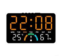 Reloj de pared LED grande con monitor de temperatura y humedad (naranja) | Se monta en la pared o se coloca en el escritorio con soporte desmontable incluido para una colocación flexible en la