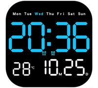 Reloj de pared LED, moderno digital con calendario, termómetro de fase lunar, alarma de cuenta regresiva, pantalla electrónica multifunción, decoración para el hogar y la oficina (azul)