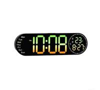 Reloj de pared LED negro RGB con temporizador que cambia de color | Pantalla grande de 43 cm, pantalla digital clara, lectura de temperatura, interruptor F/C, fácil de leer