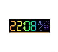 Reloj de pared LED que cambia de color con fecha, temperatura y visualización de día, reloj digital con alarmas duales, iluminación ambiental RGB, brillo ajustable (negro)