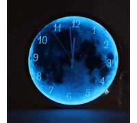 Reloj de pared luminoso GEEKCOOK, reloj de luna que brilla en la oscuridad Reloj de pared de fase de luna redonda plateada Reloj de luna con control de sonido LED para la decoración de la sala de esta