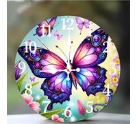 Reloj de Pared Mariposas de primavera, 25cm reloj de pared Silencioso con Movimiento de Cuarzo, Números Arábigos, Fácil de Leer, Relojes Decorativo Redonda para Cocina Dormitorio Sala de Estar