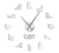Reloj de pared moderno con diseño de gato sagrado de Birmania, diseño de gato birmano sagrado con números, decoración de pared, reloj de pared colgante sin marco (plateado, 47 pulgadas)