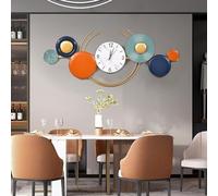 Reloj de pared moderno, de lujo, para sala de estar, grande, silencioso, de metal, horizontal, redondo, moderno, 3D, ideal para dormitorio, oficina, esculturas de pared, estilo horizontal, talla únic