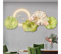Reloj de pared moderno, escultura de pared 3D grande con luz LED, pintura decorativa LED con relieve y fuente de alimentación enchufable para sala de estar o dormitorio (verde, 100 x 44 cm / 39,4 x 17