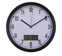 Reloj de pared multifuncional con pantalla LCD que muestra la temperatura y la humedad para varios entornos interiores (negro)