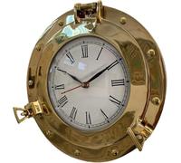 Reloj de pared náutico de 30,5 cm con acabado de latón náutico, ojo de buey de barco, decoración de movimiento de batería, decoración náutica, acabado de latón, reloj de pared de cuarzo con batería