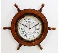 Reloj de pared náutico de madera de 45,7 cm con rueda de barco, reloj de pared para decoración del hogar