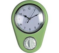 Reloj de pared para cocina de estilo retro, diseño años 50, con avisador de cocina, verde