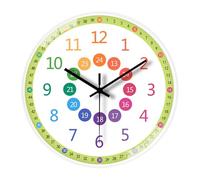 Reloj de pared para niños,Reloj de aprendizaje para niños,Relojes redondos de aula de 8 pulgadas para habitación de niños - Reloj de pared colorido, reloj silencioso para aprender decir la hora para