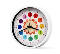 Reloj de pared para niños, reloj de pared para habitación infantil, silencioso, sin ruido de tictac, 20,3 cm, números de colores, fácil de leer, reloj analógico para niños para aprender la hora, reloj