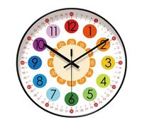Reloj de pared para niños, reloj redondo para enseñar la hora con marco negro, reloj de arte analógico silencioso, reloj decorativo para niños que no hace tictac, decoración para interiores 12in