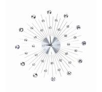 Reloj de Pared Plateado Metálico Brillante para Sala de Estar y Oficina, Reloj Decorativo con Diamantes de Imitación (Diamante de Plata)