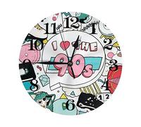 Reloj de pared redondo con fondo de los años 90, reloj de PVC sin tictac, funciona con pilas, 10 pulgadas, reloj de pared clásico de granja, decoración para sala de estar, cocina, hogar, oficina, do