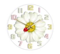 Reloj de Pared Redondo con Margaritas Blancas, 30 cm, silencioso, sin tictac, Funciona con Pilas, fácil de Leer para Estudiantes, Oficina, Escuela, hogar, Reloj Decorativo