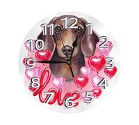 Reloj de pared redondo con patrón de perro salchicha de amor y corazones para el día de San Valentín, reloj silencioso que no hace tictac, decoración del hogar de 10 pulgadas para sala de estar, coc
