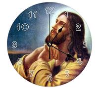 Reloj de pared redondo moderno - Jesús orando oración Cristo Dios tema natural silencioso sin tictac relojes de pared para cocina, oficina, reloj colgante retro, 14 pulgadas