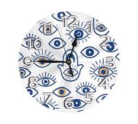 Reloj De Pared Redondo Símbolo del Mal De Ojo Ojo De Hamsa Elegante Imprimir Reloj Rústico, para Dormitorio, La Cocina, El Salón, 25cm