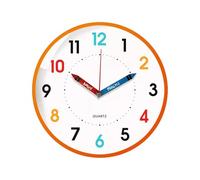 reloj de pared， Reloj de pared arte redondo silencioso, cuarzo, tiempo automático, funciona con pilas, lectura Digital en color, educación aprendizaje(Orange Color)