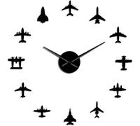 Reloj de pared Reloj de pared con diseño de avión volador, avión de combate, reloj de pared grande, efecto espejo acrílico 3D, pegatina de avión, reloj silencioso, aviador, decoración del hogar (color