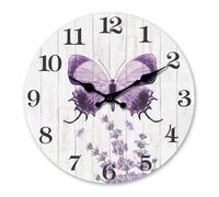 Reloj De Pared, Reloj De Pared con Forma De Mariposa, Reloj De Pared De Madera Color Lavanda Púrpura,Deal para La Decoración De Paredes Y Fondos De Salas De Estar. 1 10in