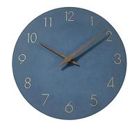 Reloj de pared - Reloj de pared silencioso de madera plana de 12 pulgadas, sin tictac, reloj de madera de estilo moderno, funciona con pilas, reloj de pared para el hogar, escuela, hotel (azul)