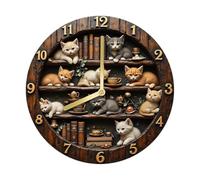 Reloj de Pared Retro Decorativo Esfera Creativa Redonda con Movimiento Silencioso Madera Duradera Sin Ruido Inspiración Artística de Gato Y Estante Ad, 8inch