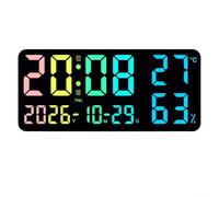Reloj de pared RGB de pantalla completa para sala de estar con luz ambiental que cambia de color, pantalla de temperatura y humedad, función de alarma, ABS negro de montaje múltiple