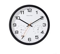 Reloj de pared silencioso de cuarzo de 12 pulgadas con movimiento sin tictac, termómetro e higrómetro para monitoreo de tiempo y clima (A)